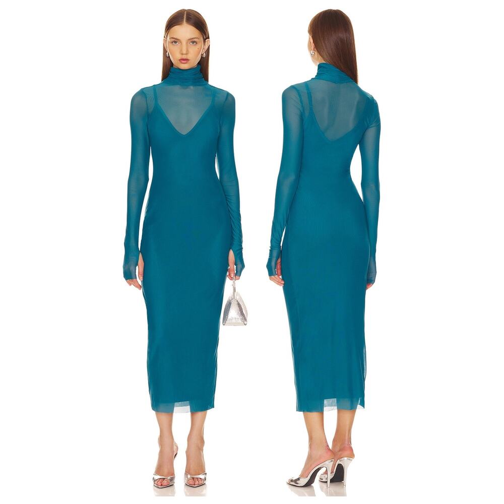 AFRM Shailene Dress Midi Mesh Sheer Mock Neck Party Going Out Layering XS